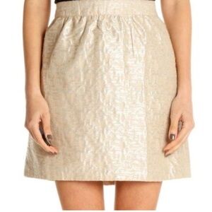 ANN TAYLOR LOFT Cream Silver Metallic Shimmer Jacquard Brocade Skirt